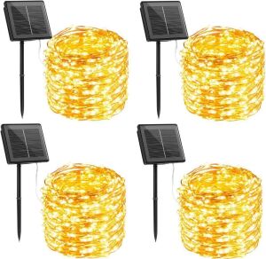 Lot of (4) Outdoor Solar String Fairy Lights, Warm White, 66' 200 LED