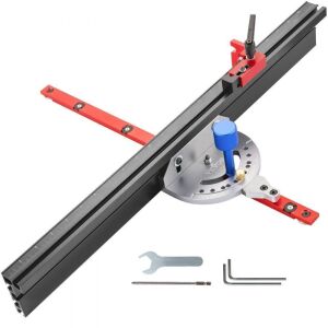 VEVOR 24" Aluminum Table Saw Miter Gauge w/ 60 Degree Angled Ends for Max Stock Support and a Repetitive Cut Flip Stop, Laser Marking Scale