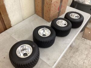 Lot of (3) VEVOR Go Kart Tires and Rims 10"x 4.50" Front, HUB- Rim Fit Bolt Pattern 2.28 inch with 3 Holes - One if Off Bead 