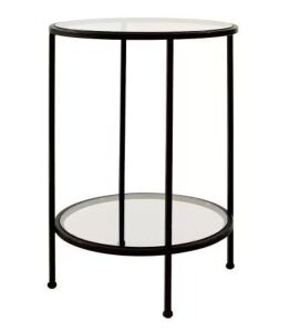 Bella Round Antique Bronze Metal and Glass Accent Table