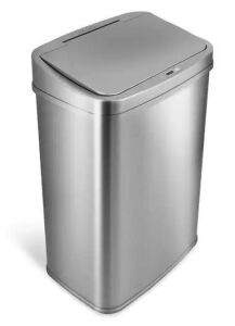 NINESTARS 13 Gal. Silver Stainless Steel Rectangular Shape Motion Sensor Trash Can