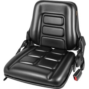 VEVOR Universal High Back Folding Forklift Seat w/ Retractable Seat Belt, Adjustable Backrest and Slide Rail 