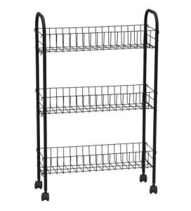 Slim 3-Shelf Storage Cart with Wheels in Black