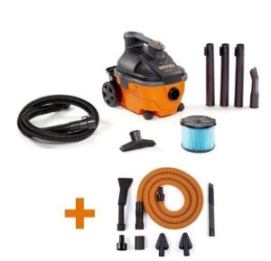 RIDGID 4 Gallon 5.0 Peak HP Portable Wet/Dry Shop Vacuum with Fine Dust Filter, Hose, Accessories and Premium Car Cleaning Kit