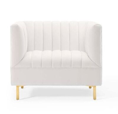 MODWAY Shift Channel in White Tufted Performance Velvet Armchair