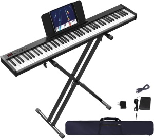 KONIX Piano Keyboard 88 Key with Stand, Touch Sensitivity, Full Size Semi-weighted Keyboard Piano for Beginner Include Sustain Pedal, Power Supply and Piano Bag