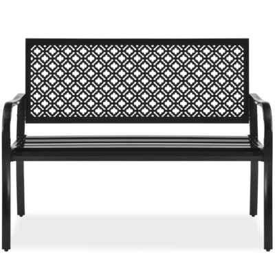 50"(L) x 26"(W) x 33.75"(H) Indoor Outdoor Steel Bench w/ Geometric Backrest, Foot Levelers 