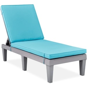 Outdoor Patio Lounge Chair, Resin Chaise Lounger w/ Seat Cushion, 5 Positions 62"(L) x 22.6"(W) x 34.5"(H)