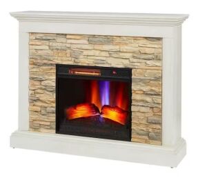 Whittington 50 in. Freestanding Electric Fireplace in Tan with Tan Faux Stone