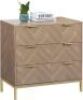 Anmytek Mid Century Modern 3 Drawer Chest Dresser, Natural Oak&nbsp;with Gold Metal Legs