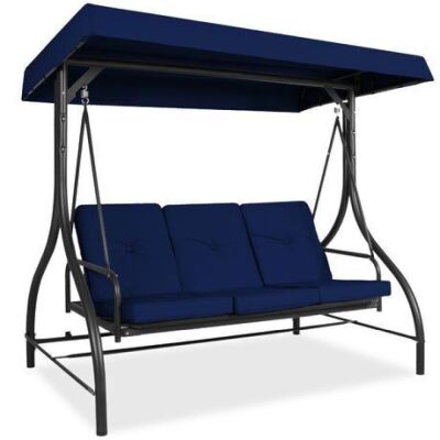 3-Seat Outdoor Canopy Swing Glider Furniture w/ Converting Flatbed Backrest 