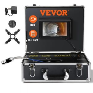 VEVOR 131 ft, 7" Screen Pipeline Inspection Camera with DVR Function, Waterproof IP68 Camera, 12pcs Adjustable LED, 16 GB SD Card 