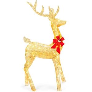 5ft 3D Pre-Lit Gold Glitter Christmas Reindeer Yard Decoration w/ 150 Lights 