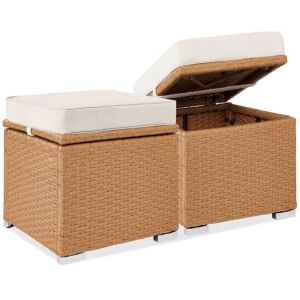 Set of 2 Wicker Ottomans, Multipurpose w/ Removable Cushions, Steel Frame 