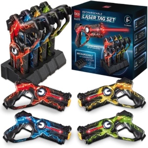 Set of 4 Rechargeable Laser Tag Blasters w/ Docking Station, No Vests Needed 