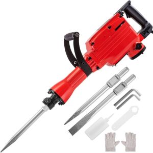 VEVOR Electric Demolition Jack Hammer 1200 BPM 3 Chisel Bit w/Gloves & 360° Swiveling Front Handle