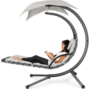 Hanging Curved Chaise Lounge Chair w/ Built-In Pillow, Removable Canopy 73"(L) x 46"(W) x 78"(H)