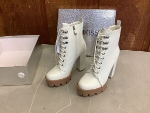 Wetkiss White Platform Lace Up Ankle Boots, Size 6 