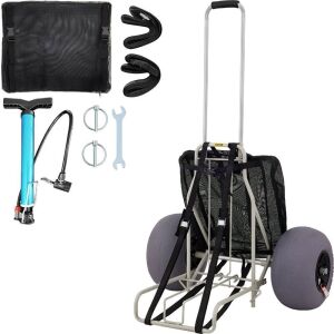 VEVOR Beach Carts for Sand, 14" x 14.7" Cargo Deck, w/ 13" TPU Balloon Wheels, 165LBS Loading Capacity, 29.5" to 49.2" Adjustable Height