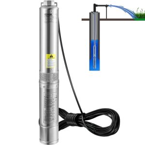 VEVOR 4" Stainless Steel Deep Well Submersible Pump, 1HP 230V/60Hz, 37gpm Flow 207ft Head, with 33ft Electric Cord