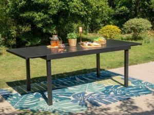 PHI VILLA Black Expandable Rectangle Metal Patio Outdoor Dining Table