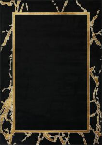 Antep Babil Gold Marble Bordered Modern Geometric Indoor Area Rug, 5'3" x 7'