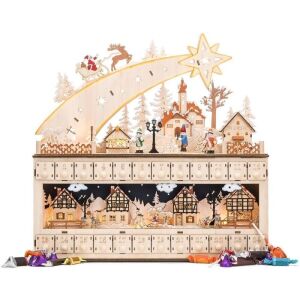 Wooden Christmas Shooting Star Advent Calendar w/ LED Light Background 