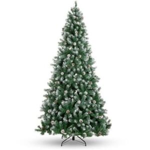 9' Pre-Decorated Christmas Tree w/ Pine Cones, Flocked Branch Tips 