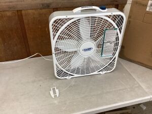 Lasko 20 in. 3-Speed Weather Shield Performance Box Fan - Case Damaged, Fan Blad Rubs 