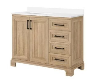 Glacier Bay Sinita 42 in. W x 19 in. D 34.5 in. H Single Sink Bath Vanity in Natural Oak with White Engineered Stone Top