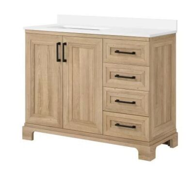 Glacier Bay Sinita 42 in. W x 19 in. D 34.5 in. H Single Sink Bath Vanity in Natural Oak with White Engineered Stone Top