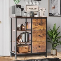 Farmhouse Coffee Station Cabinet with 3 Wooden Drawers & Shelves, Office Coffee Bar Cupboard with Storage, Brown Coffee Stand for Home, Kitchen Coffee