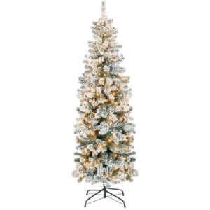 6' Pre-Lit Snow Flocked Artificial Pencil Christmas Tree 