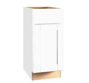 Hampton Bay Shaker 15 in. W x 24 in. D x 34.5 in. H Assembled Base Kitchen Cabinet in Satin White with Ball-Bearing Drawer Glides