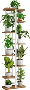 YOCOMEY Wood 8 Tier 9 Potted Tall Plant Stand Metal Rack, Multiple Flower Pot Holder Shelves Rack, Planter Shelf Display Rack Storage Organizer for Balcony