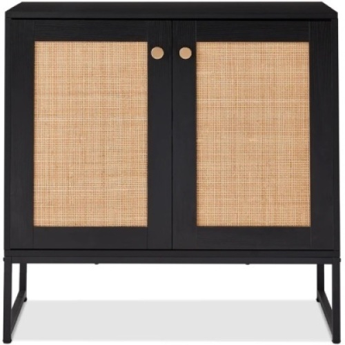 2-Door Rattan Storage Cabinet Accent Furniture for Living Room w/ Foot Pads&nbsp;