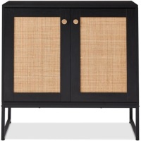 2-Door Rattan Storage Cabinet Accent Furniture for Living Room w/ Foot Pads&nbsp;