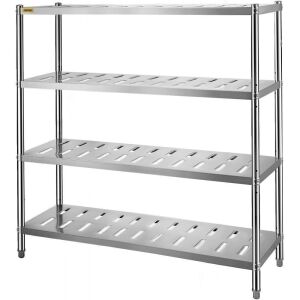 VEVOR 4-Tier Heavy Duty Storage Shelving Unit, Stainless Steel, 59.1 x 17.7 x 61 inch, 529 Lbs Total Capacity with Adjustable Height and Vent Holes - Dented