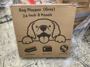 24" 8 Panel Dog Play Pen, Grey 