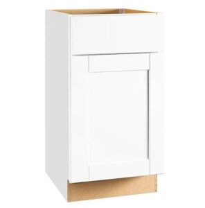 Hampton Bay Shaker 18 in. W x 24 in. D x 34.5 in. H Assembled Base Kitchen Cabinet in Satin White with Ball-Bearing Drawer Glides