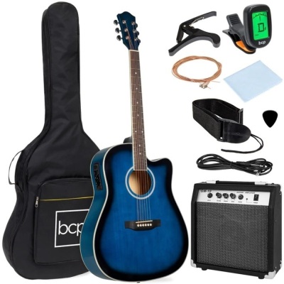 Beginner Acoustic Electric Cutaway Guitar Set w/ Case, Strap - 41in 