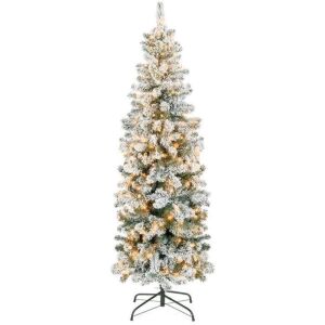 9' Pre-Lit Snow Flocked Artificial Pencil Christmas Tree 