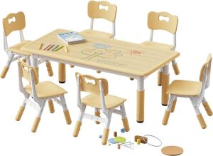 Brelley Height Adjustable Kids Table and Chair Set with Erasable Graffiti Desktop