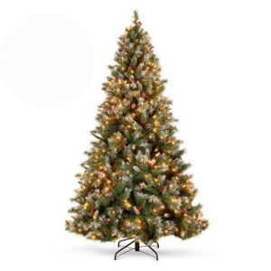 6' Pre-Lit Christmas Pine Tree w/ Pine Cones, Flocked Branch Tips, Berries 