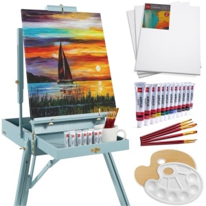 Portable Wooden French Easel w/ 32pc Beginners Kit