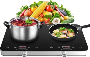 Double Induction Cooktop Burner, 1800w 2 burner Induction Cooker Cooktop, 10 Temperature 9 Power Settings Portable Electric Countertop Burner Touch Stove