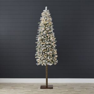 7.5' Pre-Lit Snow Flocked Alpine Slim Pencil Christmas Tree w/ LED Lights, Stand 