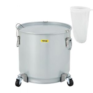 VEVOR 8 Gal Coated Carbon Steel Oil Filter Pot with Caster Base, with Lid Lock Clip Nylon Filter Bag, Silver