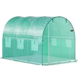 VEVOR Walk-in Tunnel Greenhouse, 10 x 7 x 7 ft, Galvanized Steel Hoops, 1 Top Beam, Diagonal Poles, Zippered Door & 6 Roll-up Windows, Green