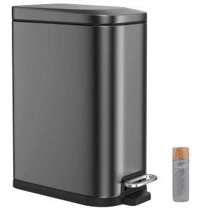 BETHEBEST 15 Liter/4 Gallon Trash Can with Soft Close Lid,Stainless Steel Trash Can with Removable Wastebasket, Rectangular Trash Can for Bathroom,Kitchen,Office (Titanium Black)